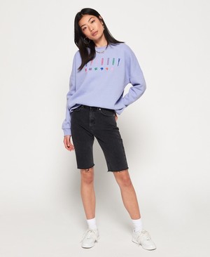 Superdry Carly Carnival Embroidered Crew Női Pulóver Kék | IJLSU0531